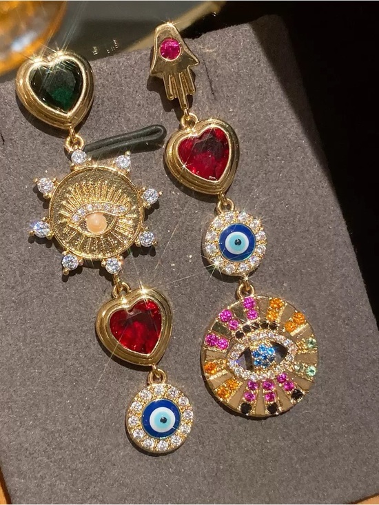 Anthropologie Jewelry - Gold-Tone Multi-Color Heart & Evil Eye Drop Earrings
